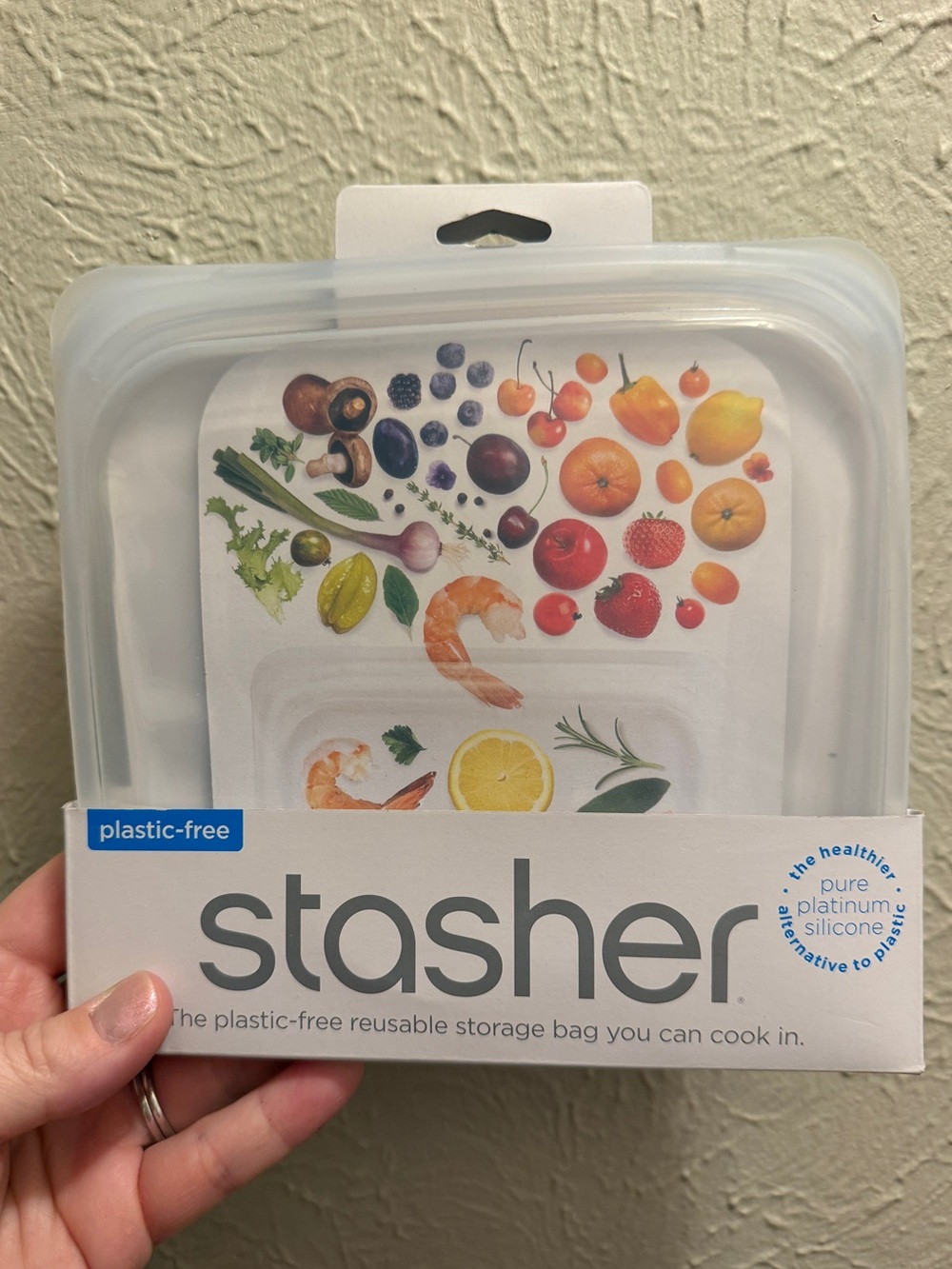 NWT Reusable Stasher Silicone Food Storage - Clear- Sandwich Size/Medium 450 ml